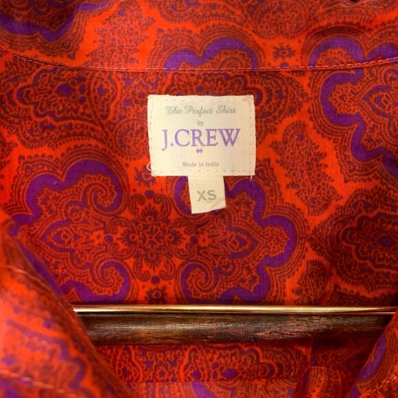J.Crew The Perfect Shirt Women’s XS Red Purple Print Cotton Silk Blend Workwear - Picture 9 of 16
